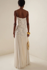 Andrea Floral Applique Pleated Maxi Dress